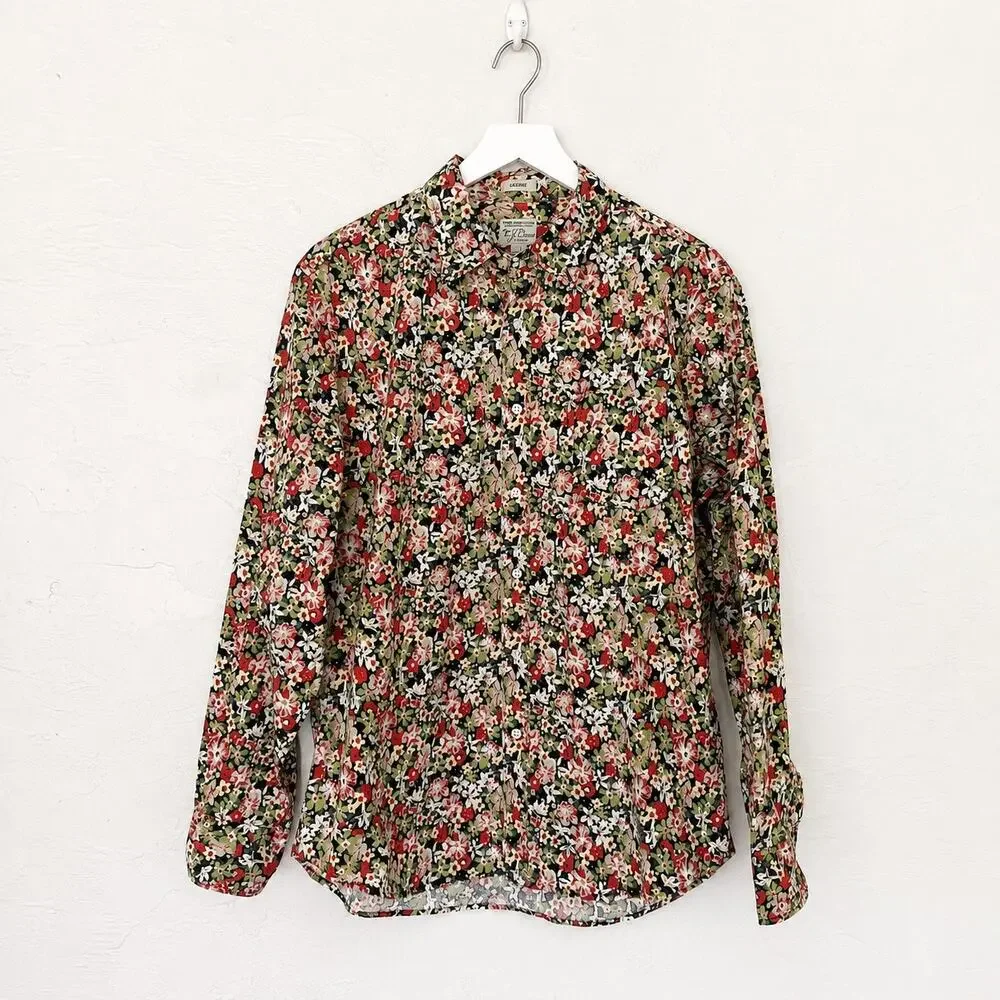 J.Crew Classic Secret Wash Springtime Floral Organic Cotton Stretch Shirt Men L